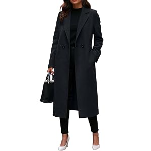 Womens Wool Blend Pea Coat Notch Lapel Double Breasted Trench Coat Elegant Open Front Long Jacket Fall Outfits