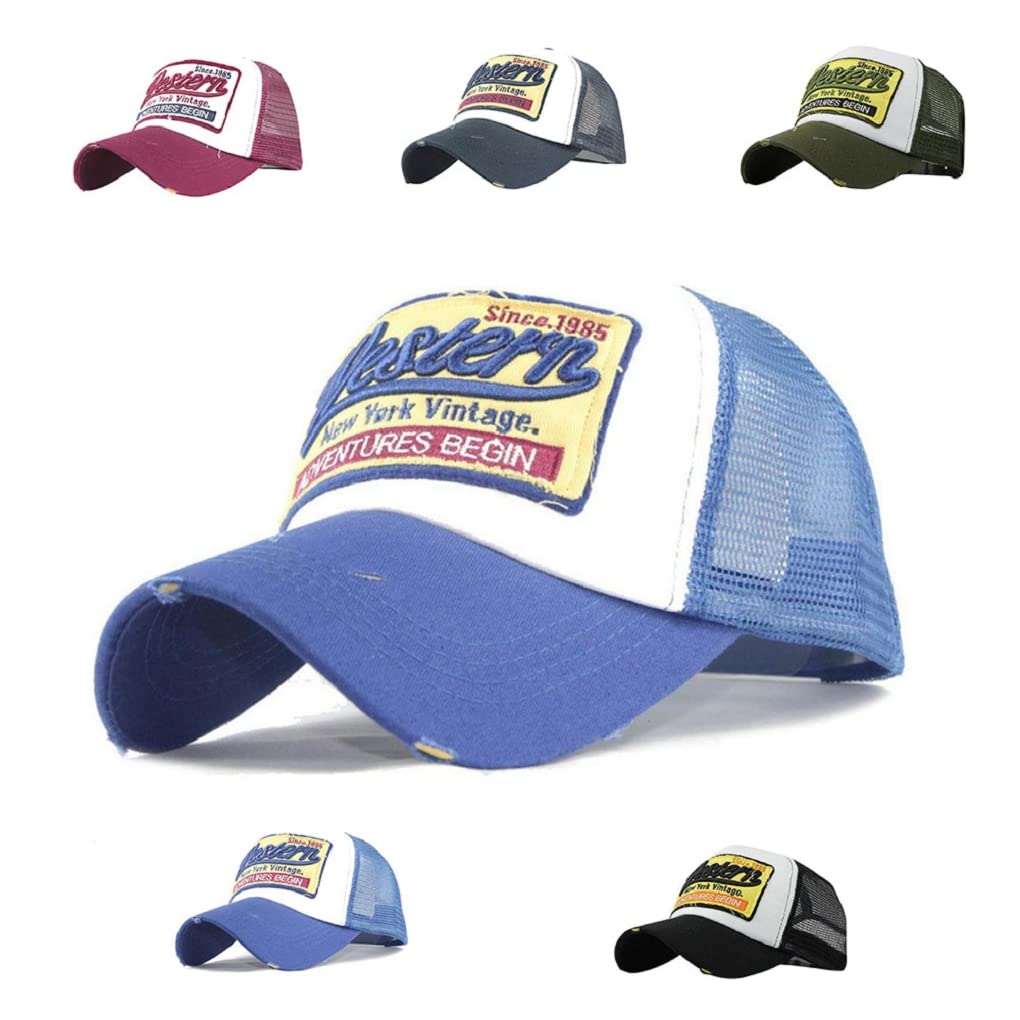 JoligiaoMesh Baseball Cap Polo Style Vintage Unisex Hat Adjustable Size Cotton Baseball Cap Washed Denim Retro Trucker Caps Edge Grinding Motorcycle Biker Caps