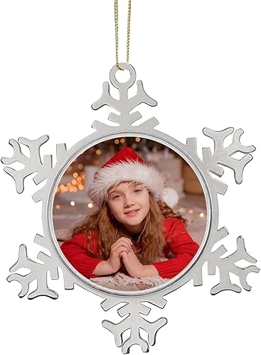 Adorno de fotos de Navidad 2025 con marco de fotos de copo de nieve para decoraciones de árbol de Navidad, marco de fotos de metal para Navidad,