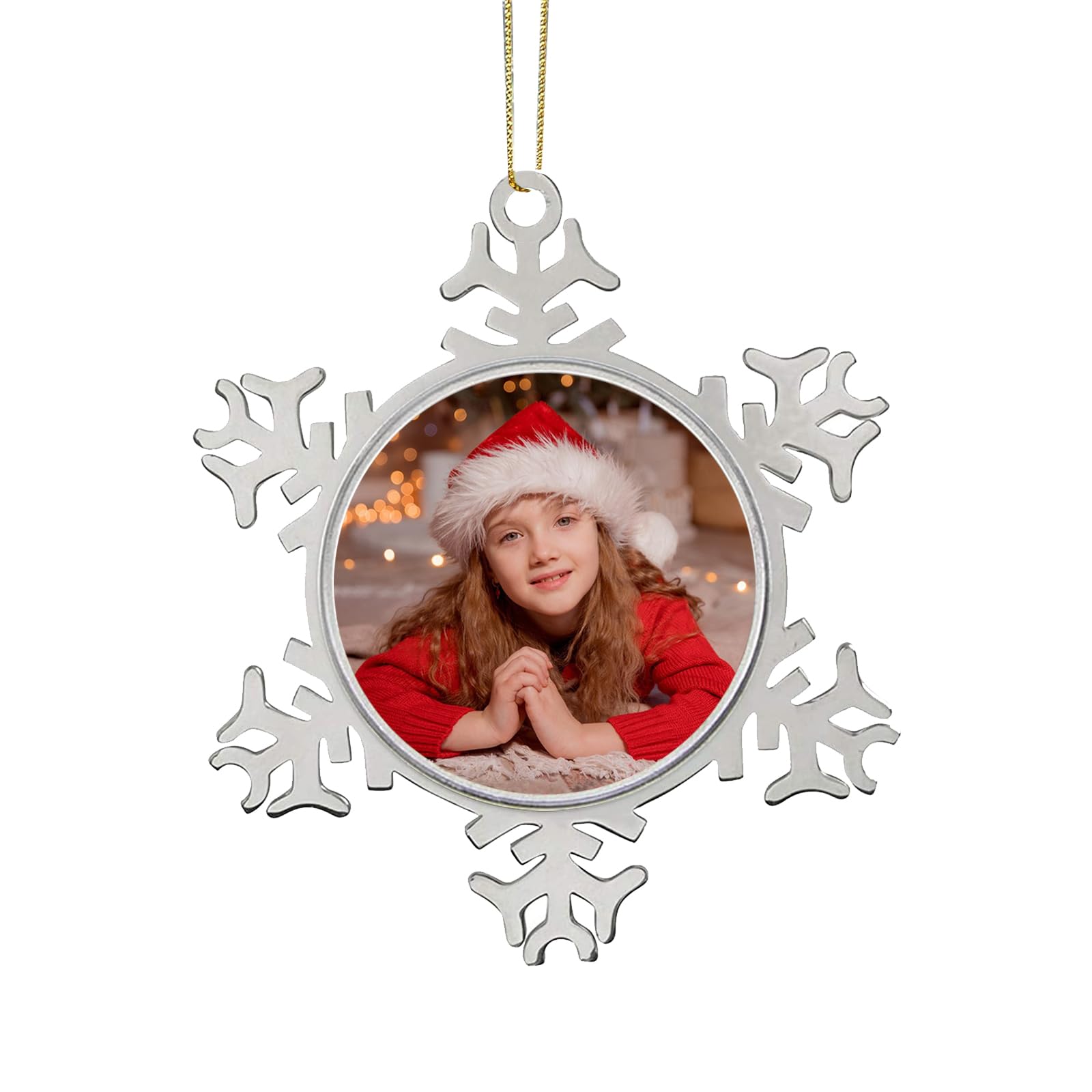 JUESMOS Christmas Photo Ornament 2025 Snowflake Photo Frame Ornament for Christmas Tree Decorations Metal Xmas Picture Frame Ornaments for Xmas Home Decorations Keepsake Gifts