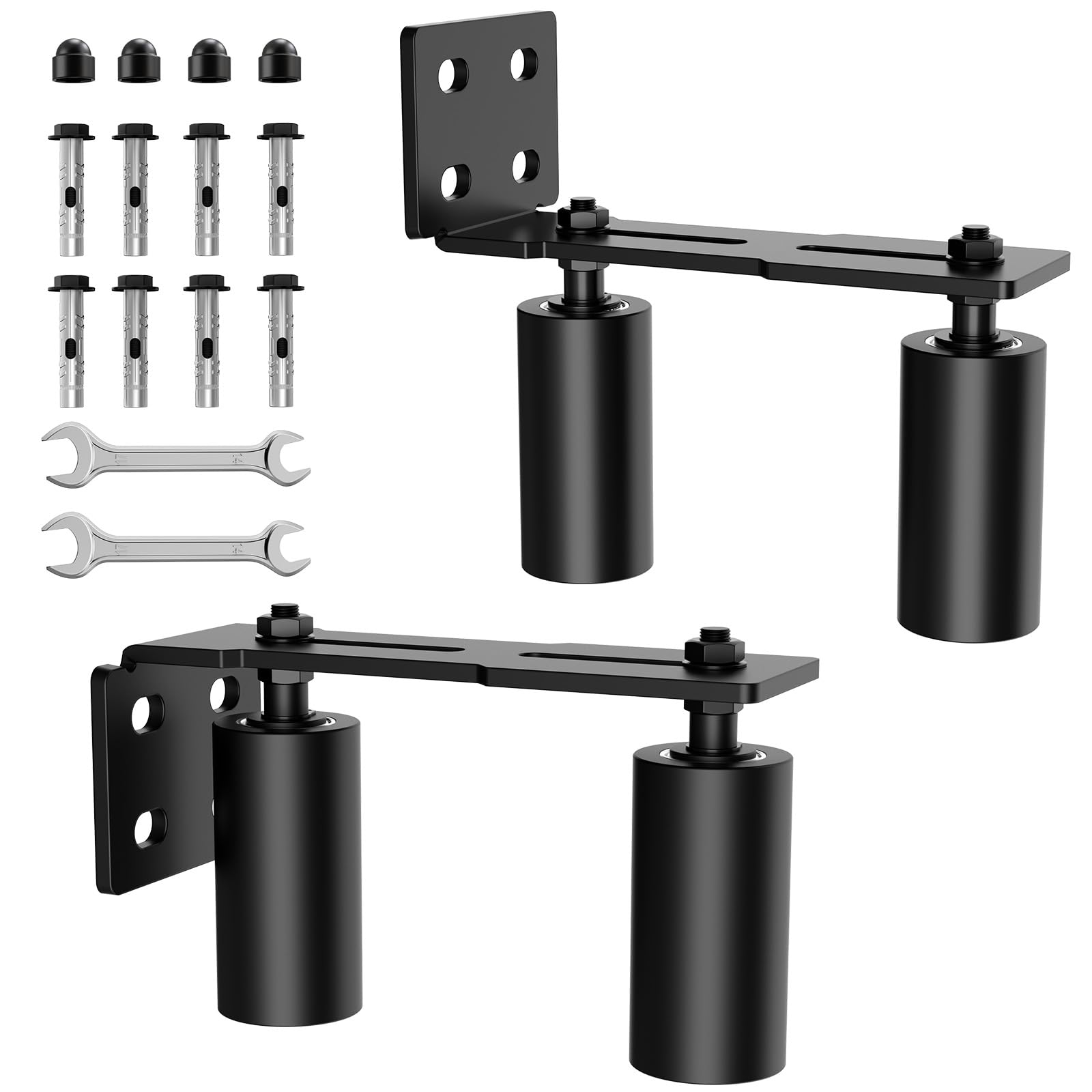 Photo 1 of Anobeyi Heavy Duty Slide Gate Roller Guide with L Rear Post Steel Bracket, Sliding Rolling Gate Hardware Kit Support Assembly for Sliding/Rolling/Garage/Wood/Fence Door (Black-2pcs, 4in)