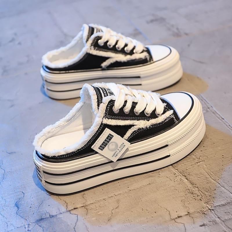 Women's Canvas Mule Sneakers Slip on Platform Shoes,Comfortable Breathable Casual Indoor for Walking Errands Travel2