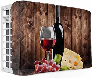 Wine Cheese Indoor AC Cover for Window Units, Grapes Farmhouse Brown Wooden Plank Insulated Air Conditioner Unit Cover Inside Adjustable Waterproof with Elastic Straps, 21" L x 15" H x 3.5" D