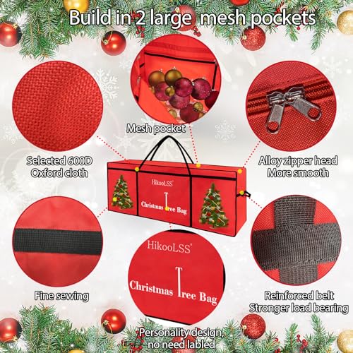 12 Ft Christmas Tree Bag Built-in Christmas Ornaments Pockets, 4 Carry Handles and Dual Zippers,Extra Large Christmas Tree Storage Bags Fits Up to 12 Ft Wide Opening Oxford Fabric Red(65X23X27in) by HikooLSS - Image 5