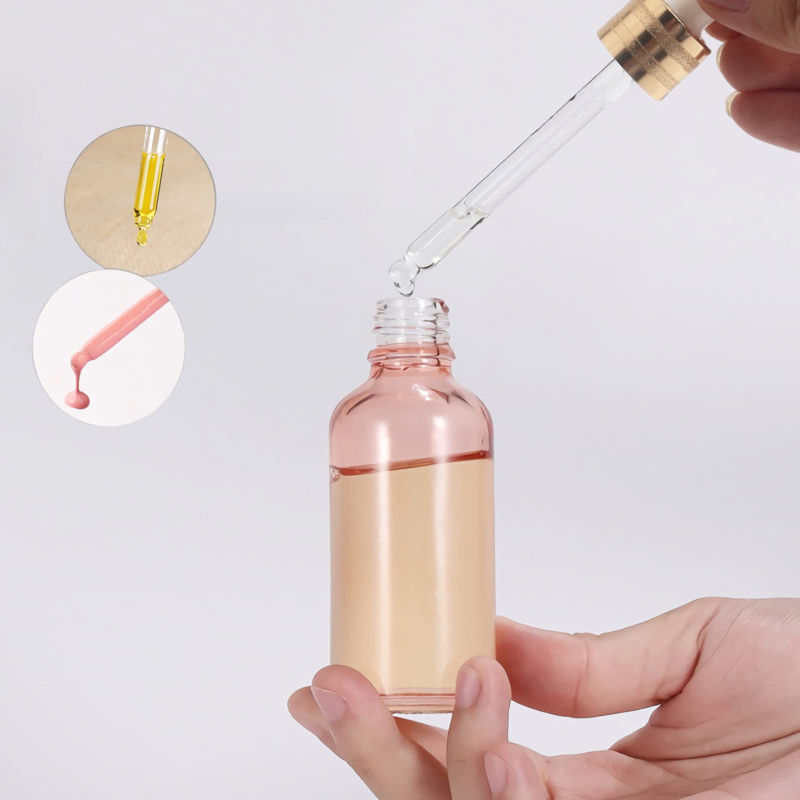 Plastikowa butelka z rozpylaczem, 12 sztuk, 100 ml, pusty różowy szklany zakraplacz ze szklanymi pipetami, złote fiolki z pierścieniem śrubowym do kosmetycznych olejków eterycznych, aromaterapii