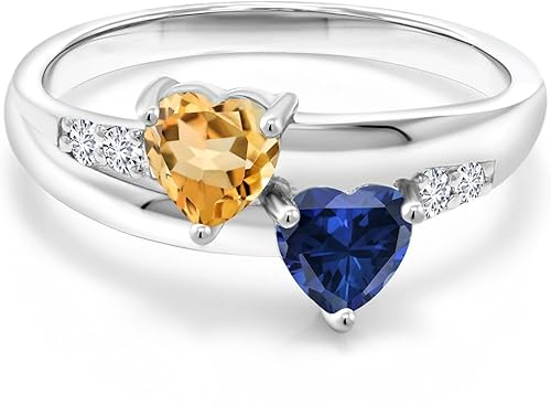 Vista 2 de Gem Stone King Anillo de diamantes cultivados en laboratorio de plata de ley 925 con zafiro amarillo citrino amarillo de 1.15 quilates