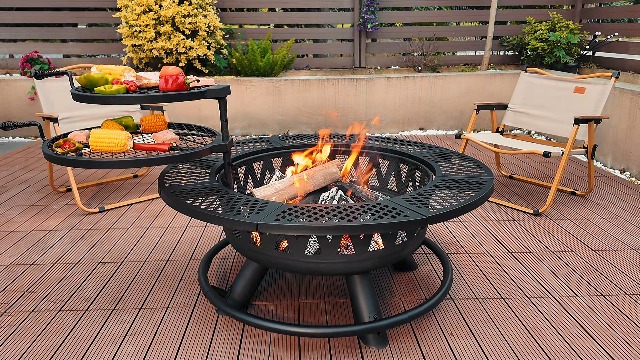 Amazon.com : 36 Inch Fire Pit with 2 Grills, Large Outdoor