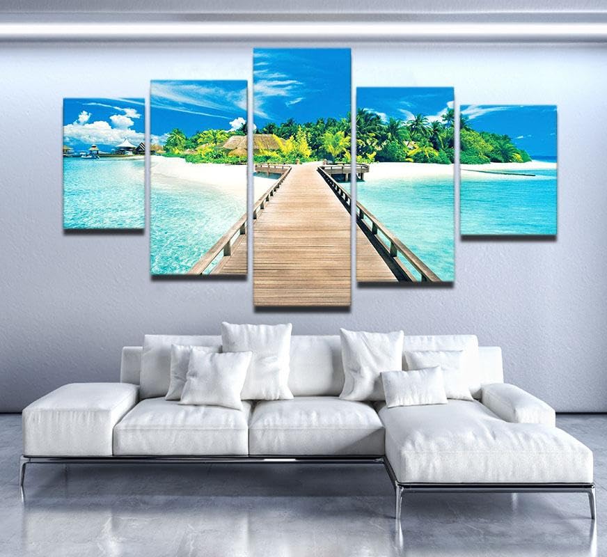 Décoration murale pour salon ANLIONE : Grand tableau nature 5 pièces contre les murs vides