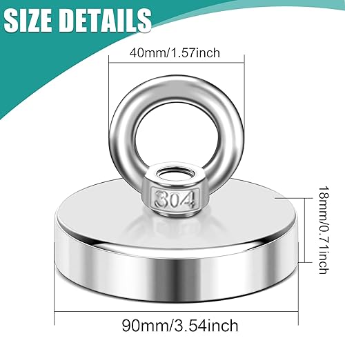 Miniatura 20 de 6 imanes de pesca de elevación, 100 libras de fuerza de tracción, imanes súper fuertes, resistentes, grandes imanes de tierras raras, potentes