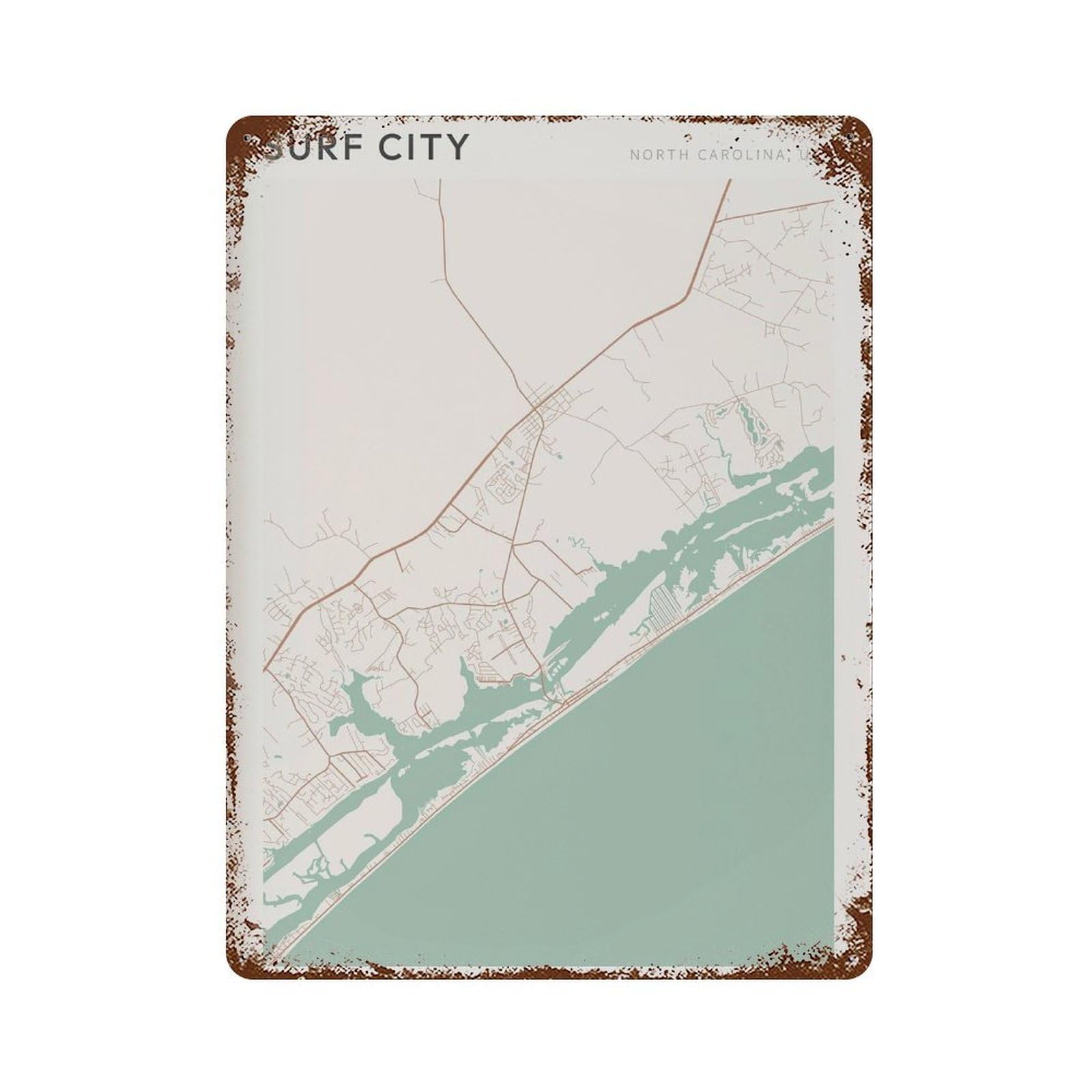 xiaoxiaoshen Surf City Map North Carolina Travel Gift Farmhouse Decor Wall Decor Art Metal Tin Poster Modern Home Decor Art Home Bar Shop Decorations Vintage Sign 40x30cm