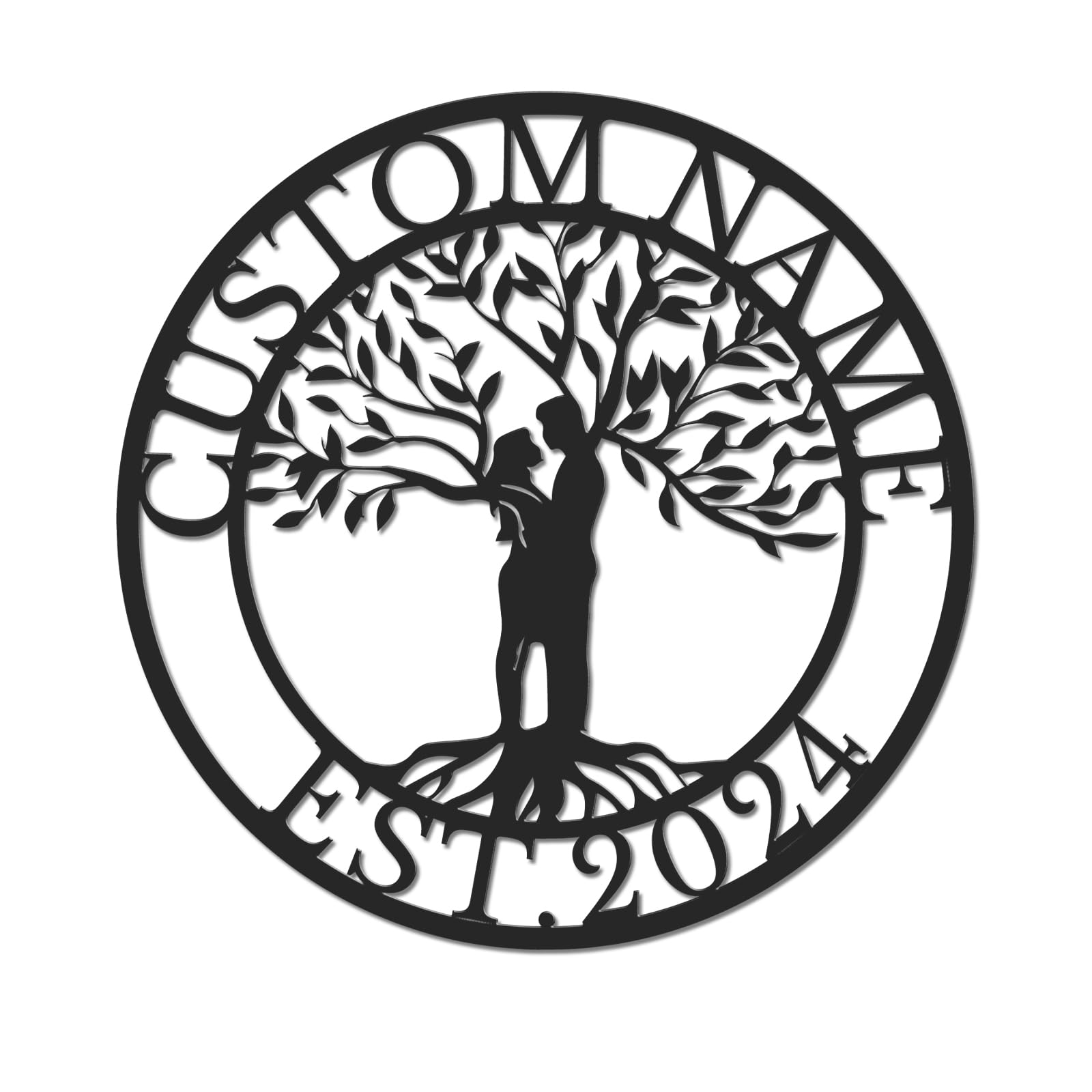 Personalized Tree of Life Metal Sign, Custom Family Name Wall Art, Ancestry Surname Decor, Indoor Outdoor Hanging, Wedding Gift Idea, Rustic Family Tree Plaque (Style-2)