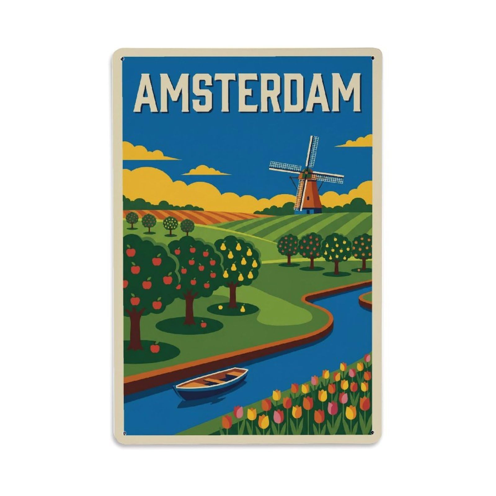Vintage Travel Orchard Netherlands Countryside Metal Tin Sign Plaque Wall Decor for Cafe, Club Bar, Office, Home Garden Metal Poster 8x12Inch