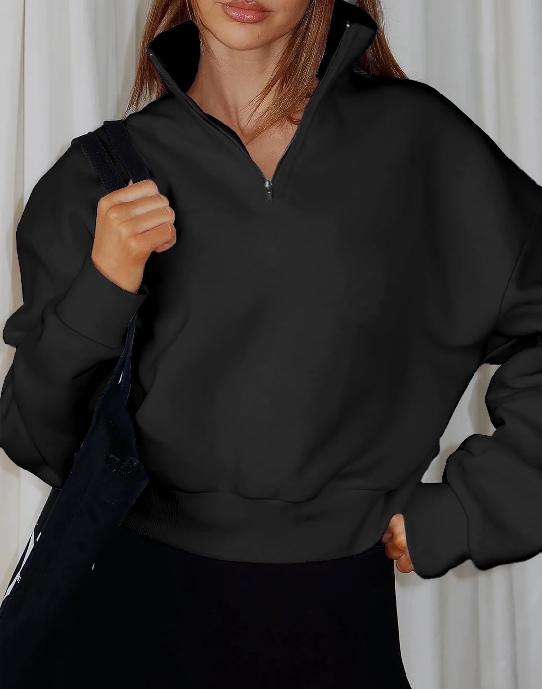 Dressmine Womens Quarter Zip Pullover Casual Long Sleeve Shirts Half Zip Sweatshirt 2025 Trendy Winter Clothes - Image 3