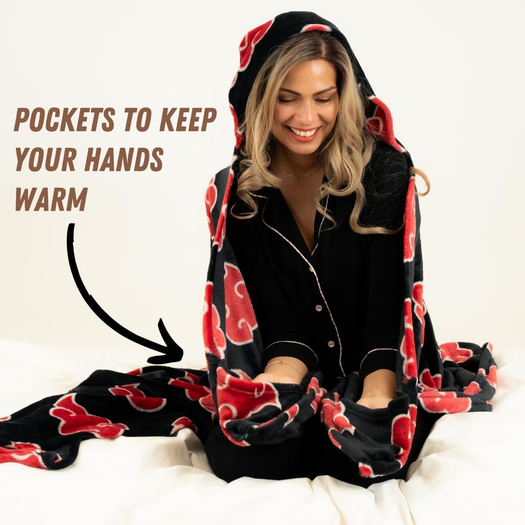 Naruto Anime Akatsuki Cloud Bedding Super Soft and Cozy Wearable Hooded Throw Blanket, 70 in x 50 in (Official Licensed Product) by Franco Collectibles
