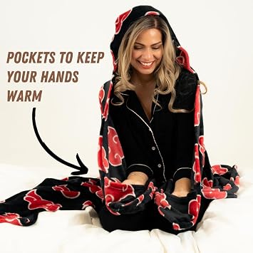 Naruto Anime Akatsuki Cloud Bedding Super Soft and Cozy Wearable Hooded Throw Blanket, 70 in x 50 in (Official Licensed Product) By Franco Collectibles