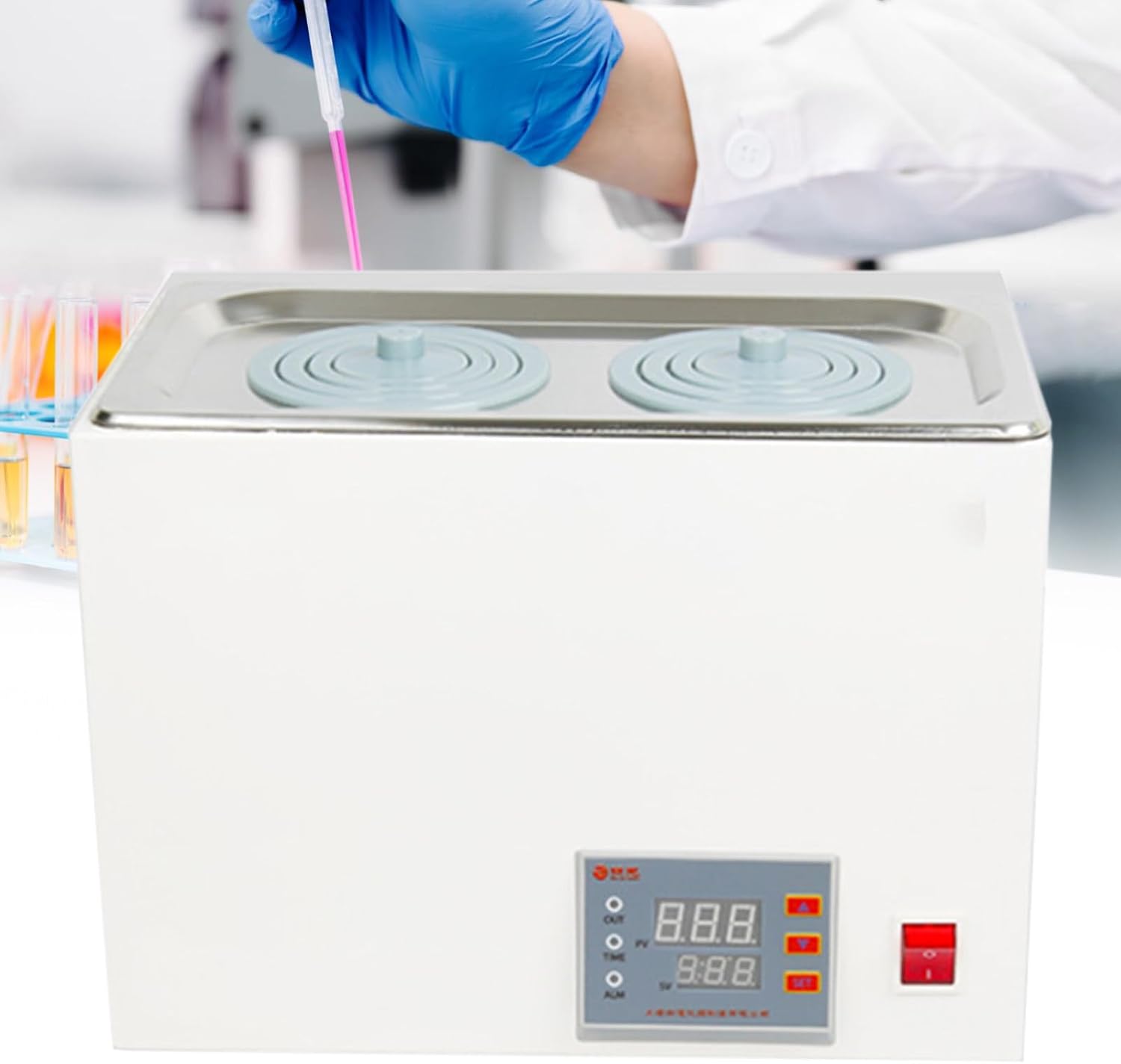 Digital Lab Thermostatic Water Bath 2/4/6 Holes Electric Heating 5L/8L/15L Stainless Steel Lab Water Bath Heater with Timer, Adjustable Temperature for Lab, Biological Experiment 4holes ()