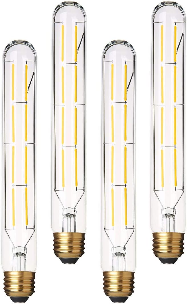Dimmable T10 Edison Led Long Tubular Bulb 4000k Daylight White,8W Vintage Filament Bulb 80W Equivalent, E26 Base Led Bulb, 8.9inch, Pack of 4