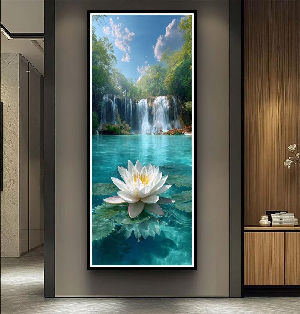 Diamond Art Painting Kits for Adults 80x160cm, 5D Large Diamond Painting Landscape Full Round Drill Gem Art Waterfall Lotus Crystal Cross Stitch Paint by Numbers for Home Wall Decor Gifts -LR1091