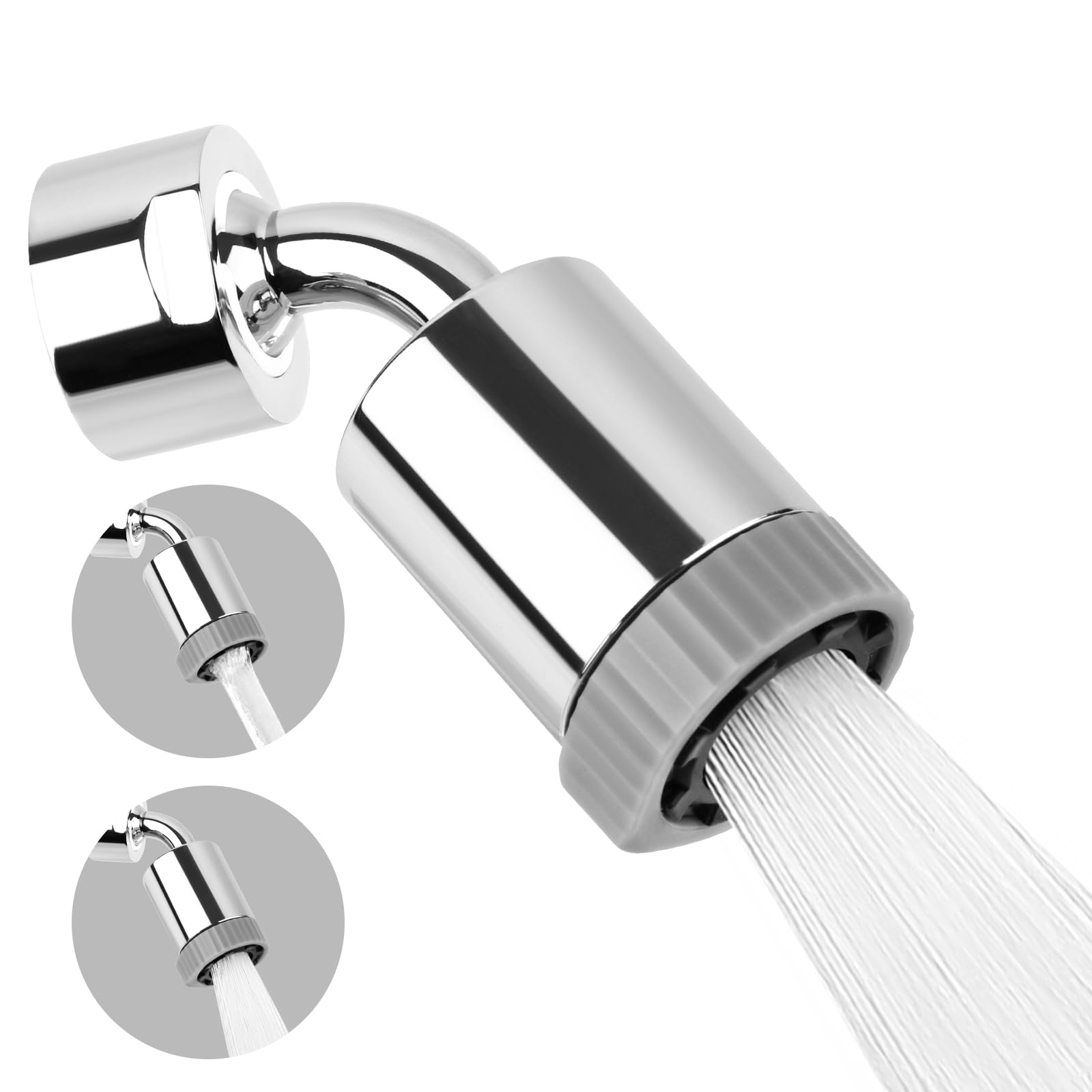 720° Swivel Kitchen Tap Spray Head, 2 Modes Water Saving Tap Aerator, Universal Kitchen Sink Faucet Adapter, Replacement Tap Aerator Sprayer Attachment, Silver