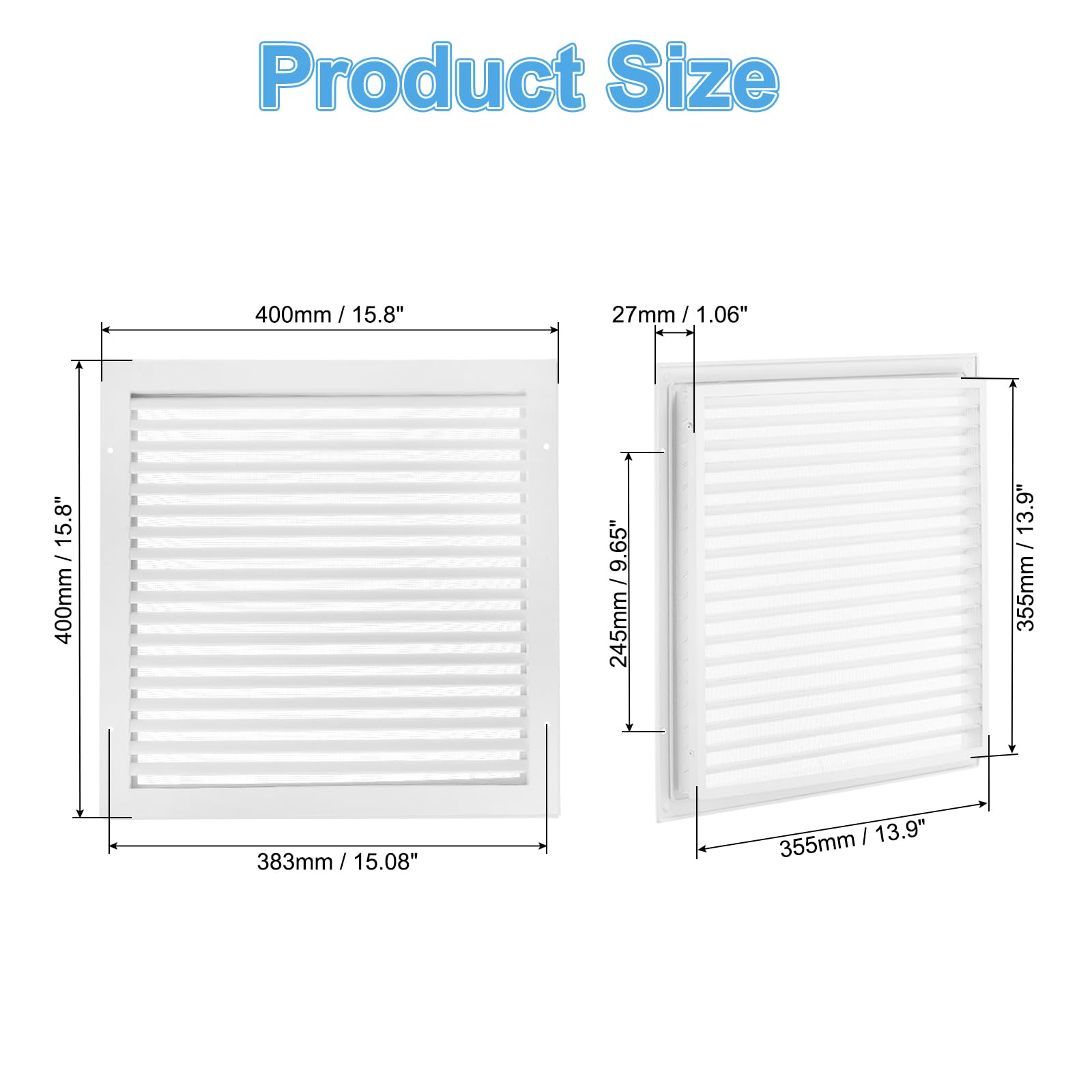PATIKIL Wall Vents, 16 x 16 Inch for 13.9 x 13.9 Inch Hole, Aluminum Alloy Gable Vent Return Air Grille - Image 2