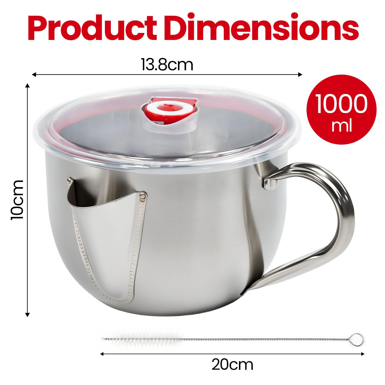 Caraffa separatrice grasso in acciaio inox 304, 1000 ml, separatore grasso con coperchio e pennello, separatore grasso da cucina, può essere utilizzato per fornelli a induzione, cucina, filtro
