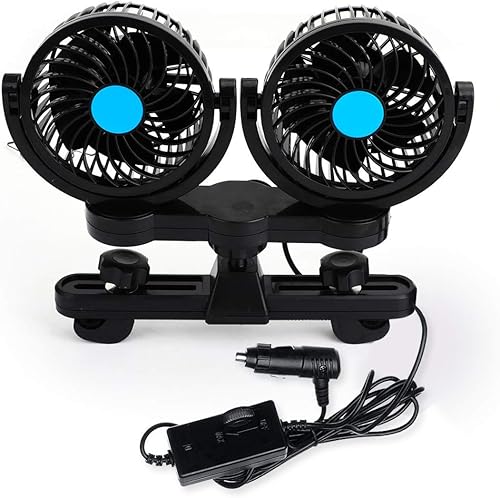 Zento Deals - Ventilador de refrigeración eléctrico para asiento trasero del pasajero Zento Deals de doble cabezal giratorio de 12 V Ventilación de