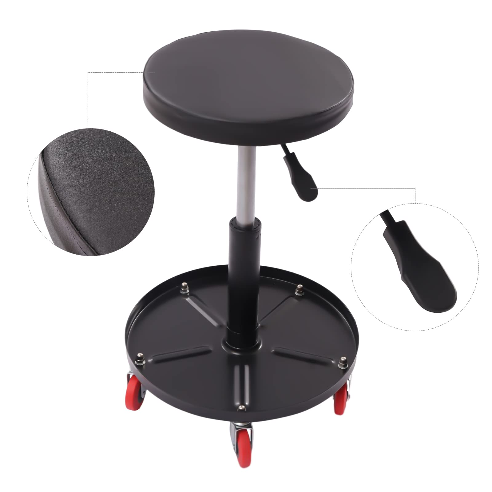 Sgabello girevole regolabile in altezza (44 – 56 cm) con anello di regolazione, sgabello da officina fino a 136 kg, girevole a 360° con ruote, sgabello telescopico per officine, manutenzione e
