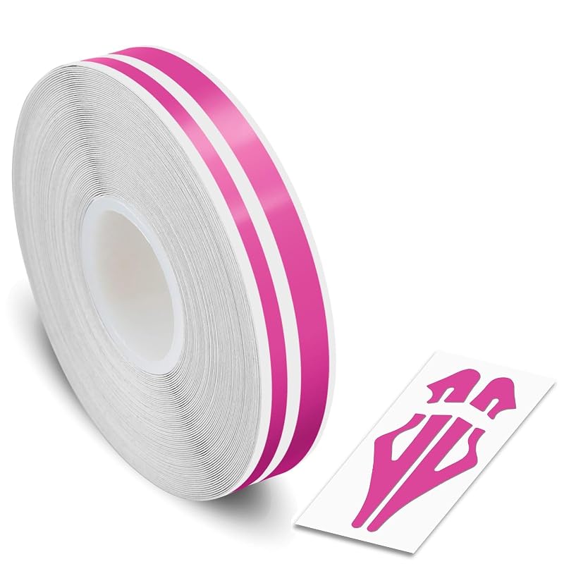Fita de pin striping autoadesiva em vinil AutoXpress Motors Group 3 mm e 5 mm, rosa-escuro – Rolo com 9,80 m