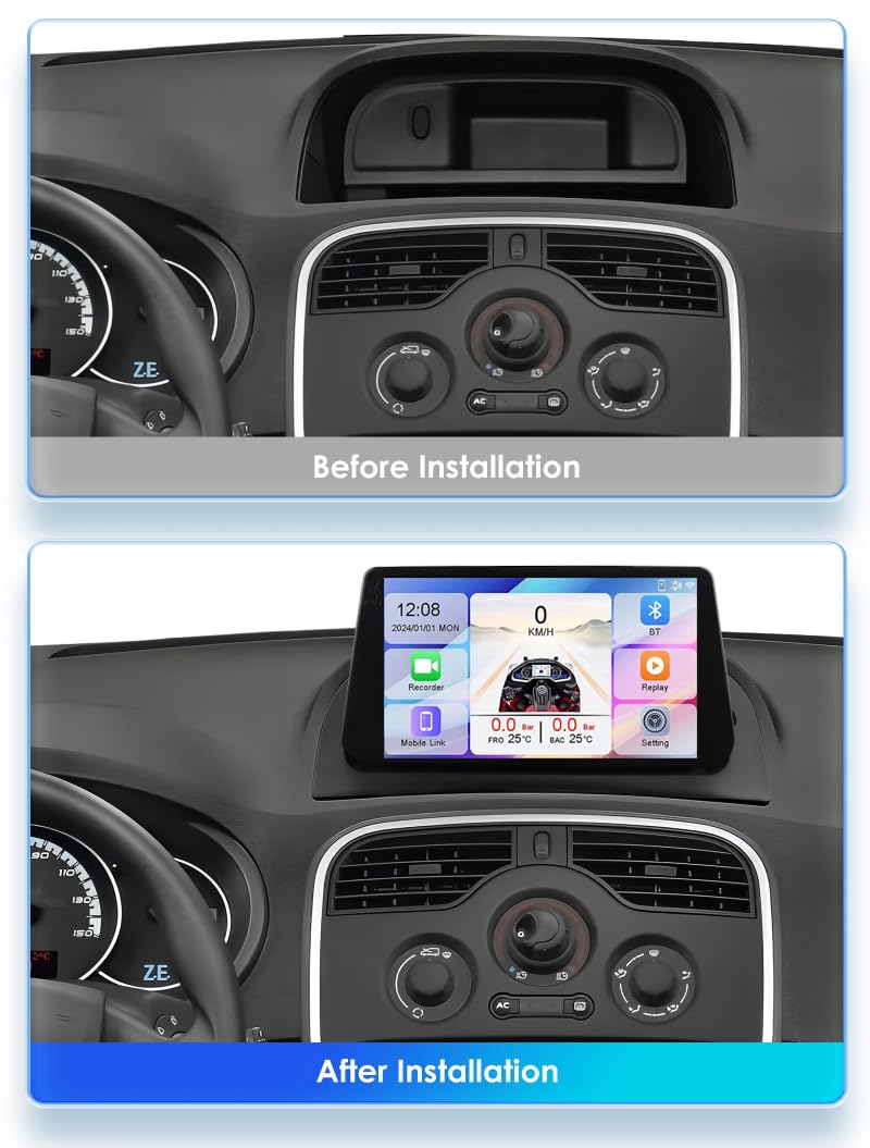 Android 15 Radio Estéreo 9 Inch Pantalla Táctil Capacitiva Navegación GPS USB 4G Red WLAN Bluetooth para Renault Kangoo 2009 2012 2015 2016 2017 2018 Audio FM/Am/RDS Radio Video Player WiFi SWC
