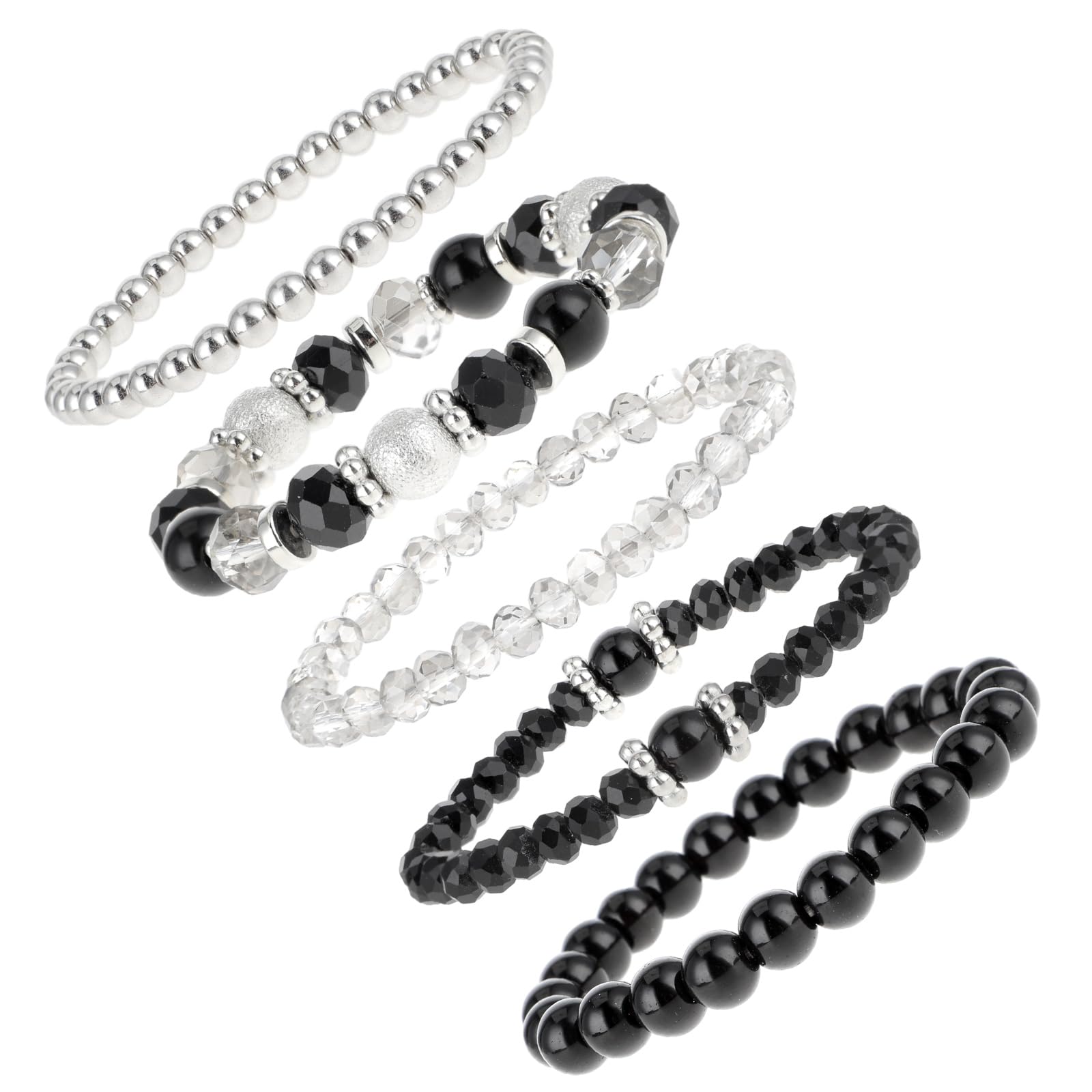 Beaded Pearl Stretch Bracelet Silver Stackable Crystal Beads Bracelets Trendy Costume Jewelry Bead Bracelets Set Black Jewelry Accessories for Birthday Party Vacation Decor Friendship BridalGift