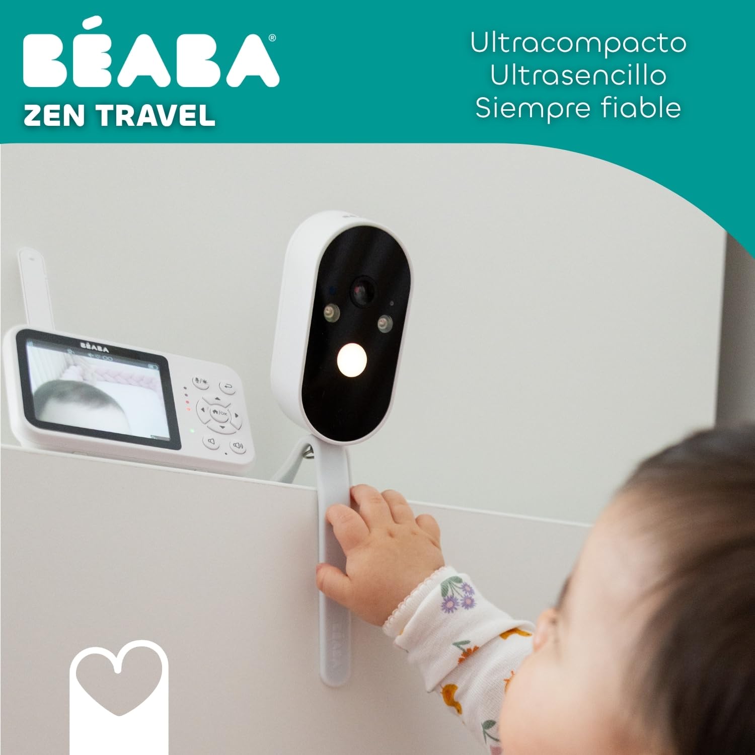 Béaba, Vigilabebés Vídeo Sin WiFi – Cámara con Batería 36h, Pantalla 2,8”, Visión Nocturna, 0 Ondas, VOX, Luz Nocturna, Walkie-Talkie, Soporte Flexible, Vigilabebés Portátil, Zen Travel, Blanco