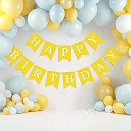 Waenerec Yellow Birthday Banner Sign Happy Birthday Bunting Banner Garland for Kids Girl Woman Tea Party Decorations