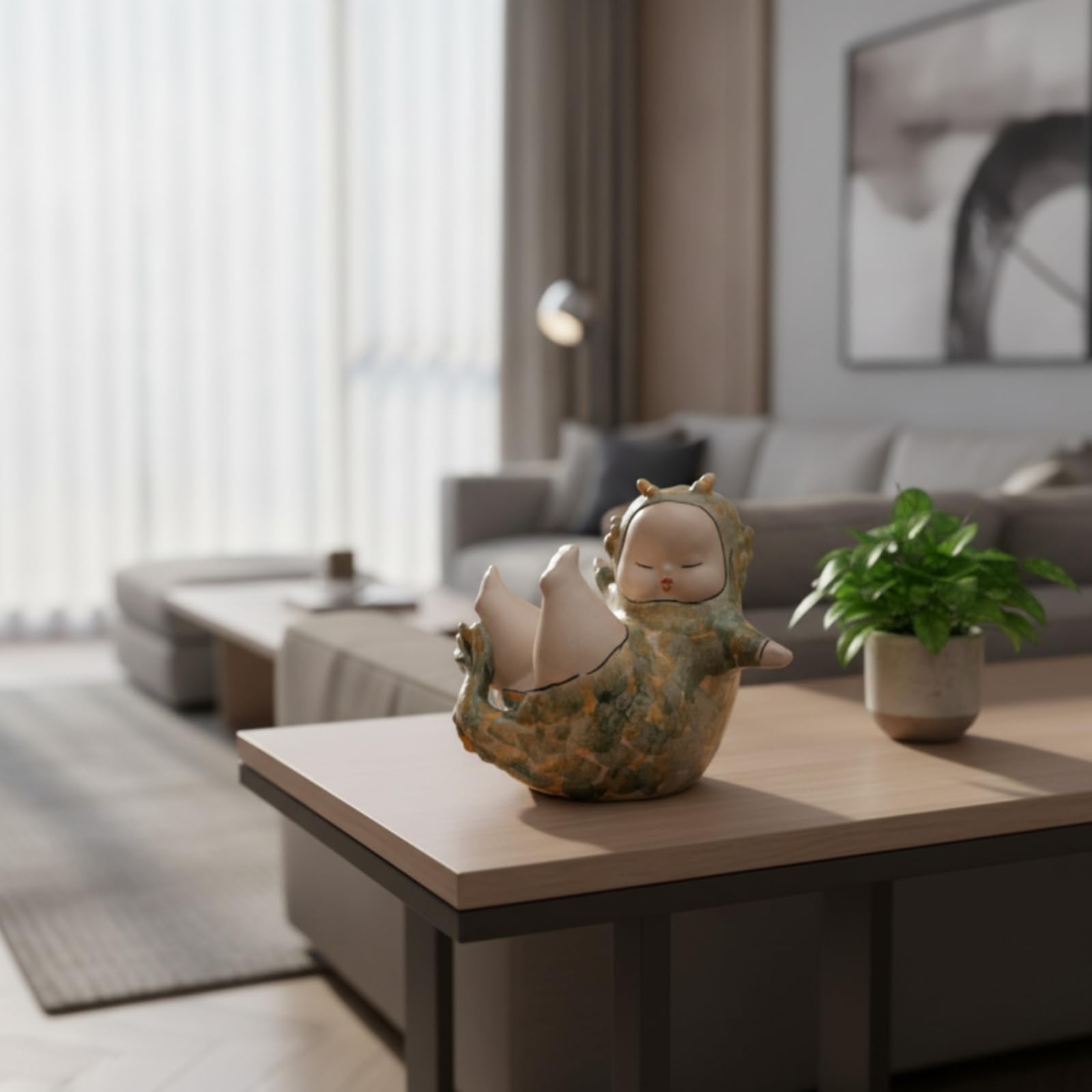 MagiDeal Scultura in Ceramica Statua Decorazione Moderna Ornamento Casa Simbolo Tenerezza Bambino Spalla Texture Scultorea Adatta per Mensola Consolle Angolo Lettura