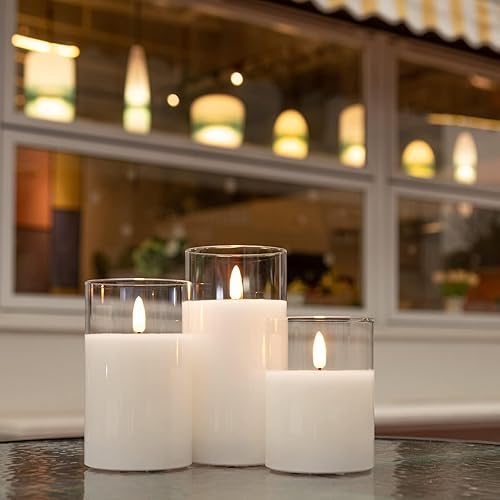 Miniatura 116 de Angelloong Velas parpadeantes de cristal transparente, sin llama, funcionan con control remoto y baterías, velas LED con temporizador, románticas