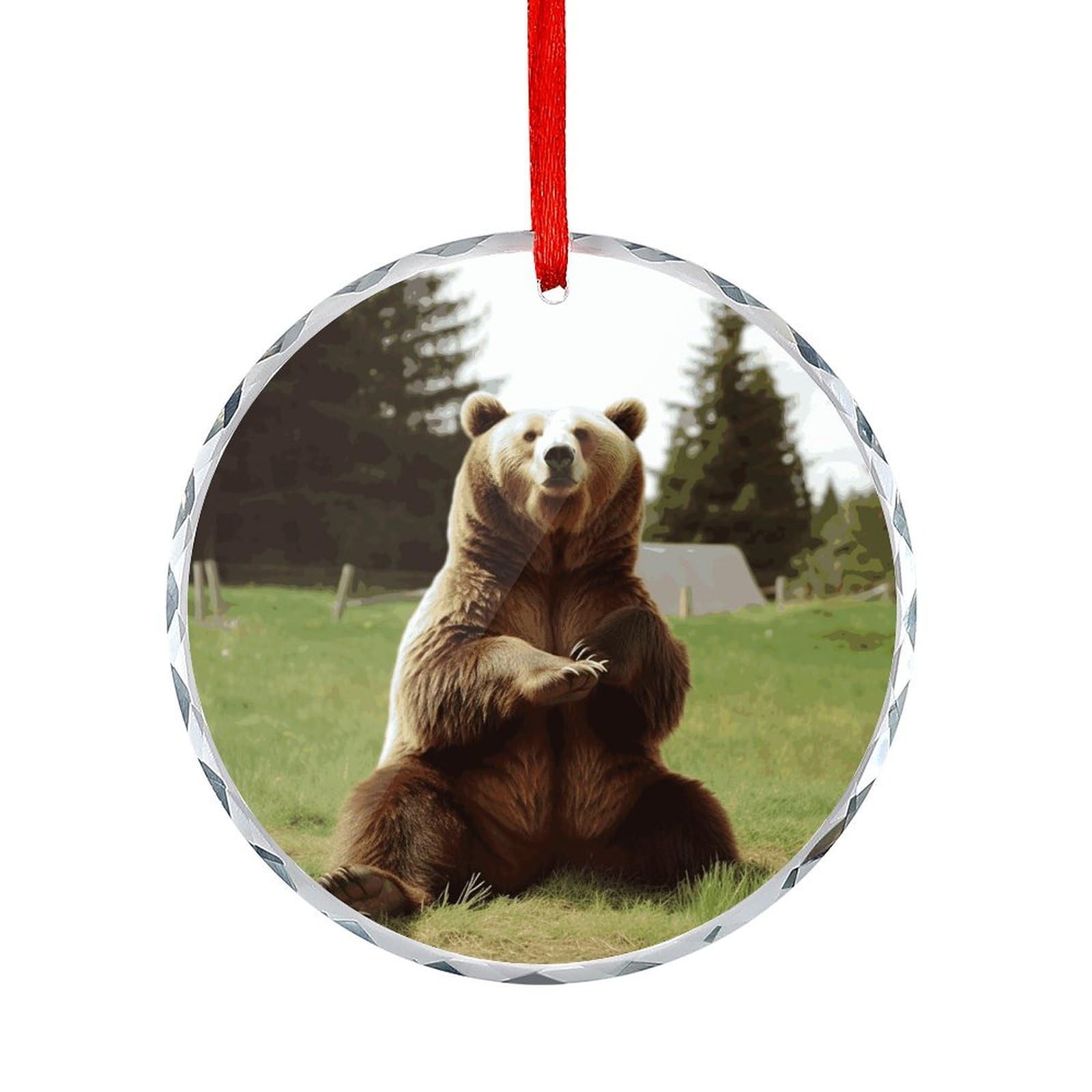 Btcowzrv Style Hi Bear Sit On The Lawn Round Ornament Hanging Pendant Decor