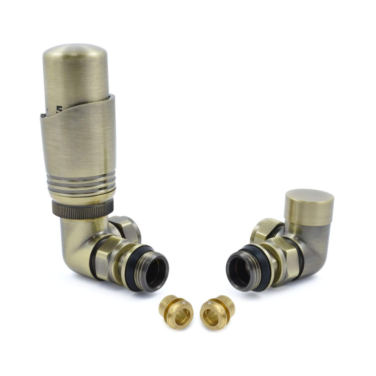 Hot Flow | Cascade Modern Corner TRV Thermostatic Radiator Valve 10mm Compression (Antique Brass)