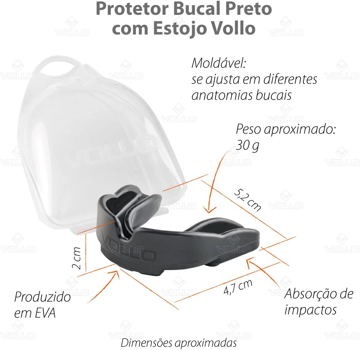 Protetor Bucal com Estojo - Preto, Vollo Sports