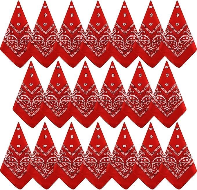 100% Cotton Bandana for Men & Women - Large 24" x 24" Square Head Scarf, Hair Wrap, Kerchief - Soft & Breathable，20pcs