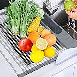Sindax 51 x 39cm Escurreplatos Enrollable sobre Fregadero Plegable y Extraíble Acero Inoxidable Escurridor de Encimera para Cocina Frutas, Verduras, Plato
