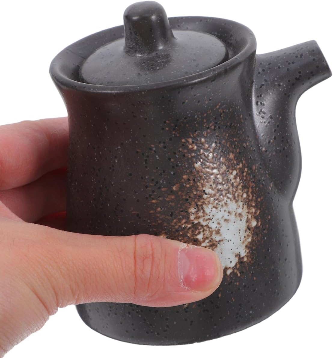 UKCOCO 2Pcs Ceramic Soy Sauce Dispensers: 200ml Japanese Style Soy Sauce Bottle Seasoning Dispenser for Vinegar Olive Oil - Perfect For Kitchen Dining Table (Black)