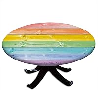 Vista 24 de Mantel redondo azul oscuro, tablones de madera con textura de tablones de imagen, pared de suelo, vida rústica de campo, borde elástico