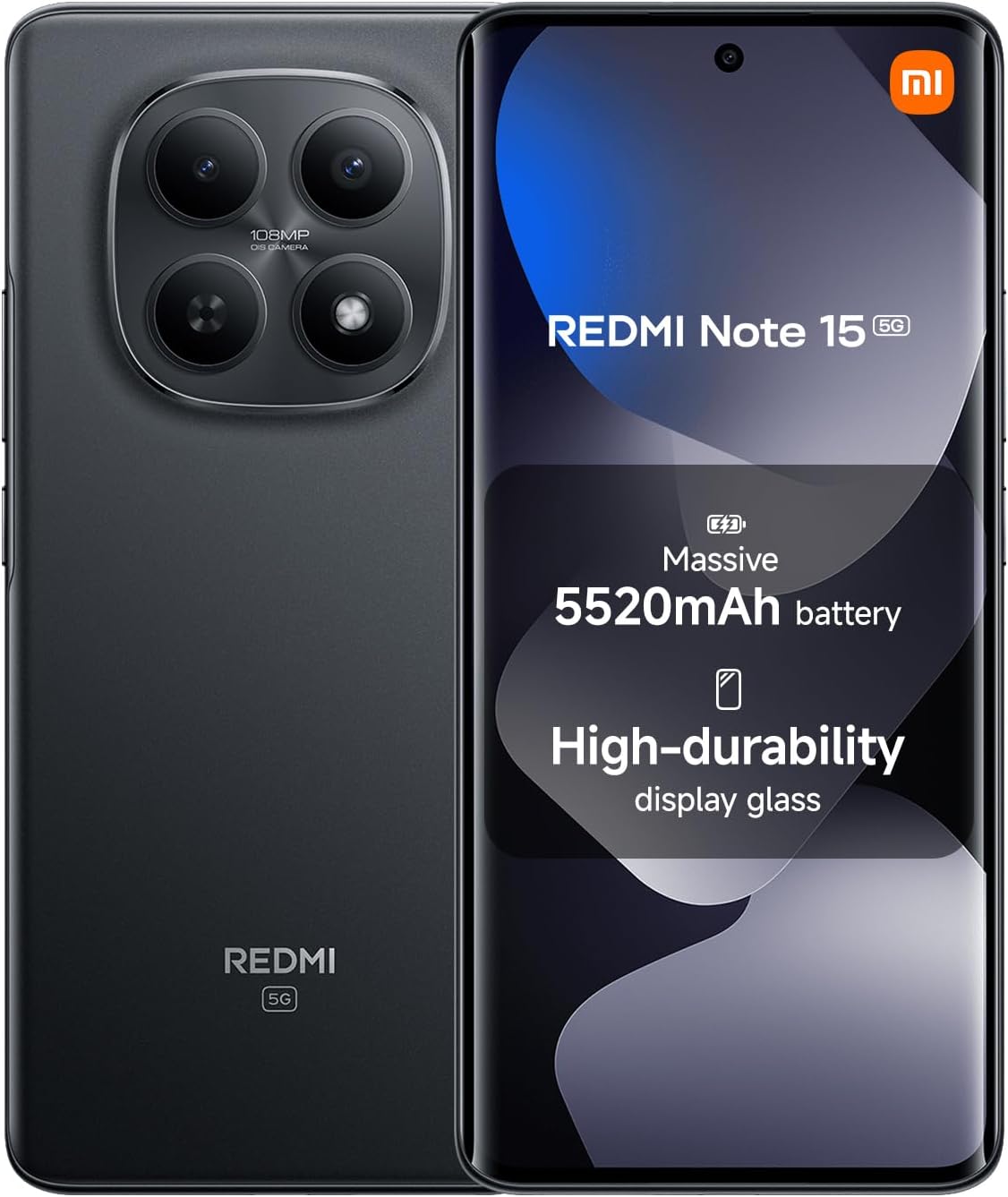 XIAOMI Redmi Note 15 5G, Smartphone 8+256 GB, Ultra-slim Design, IP65 Water Resistance, 108MP Super-clear Camera, 6.77″ FHD+ Display, Black, Warranty 2 years, Charger Not Included