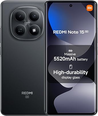 XIAOMI Redmi Note 15 5G, Smartphone 8+256 GB, Ultra-slim Design, IP65 Water Resistance, 108MP Super-clear Camera, 6.77" FHD+ Display, Black, 2 years, Charger Not Included