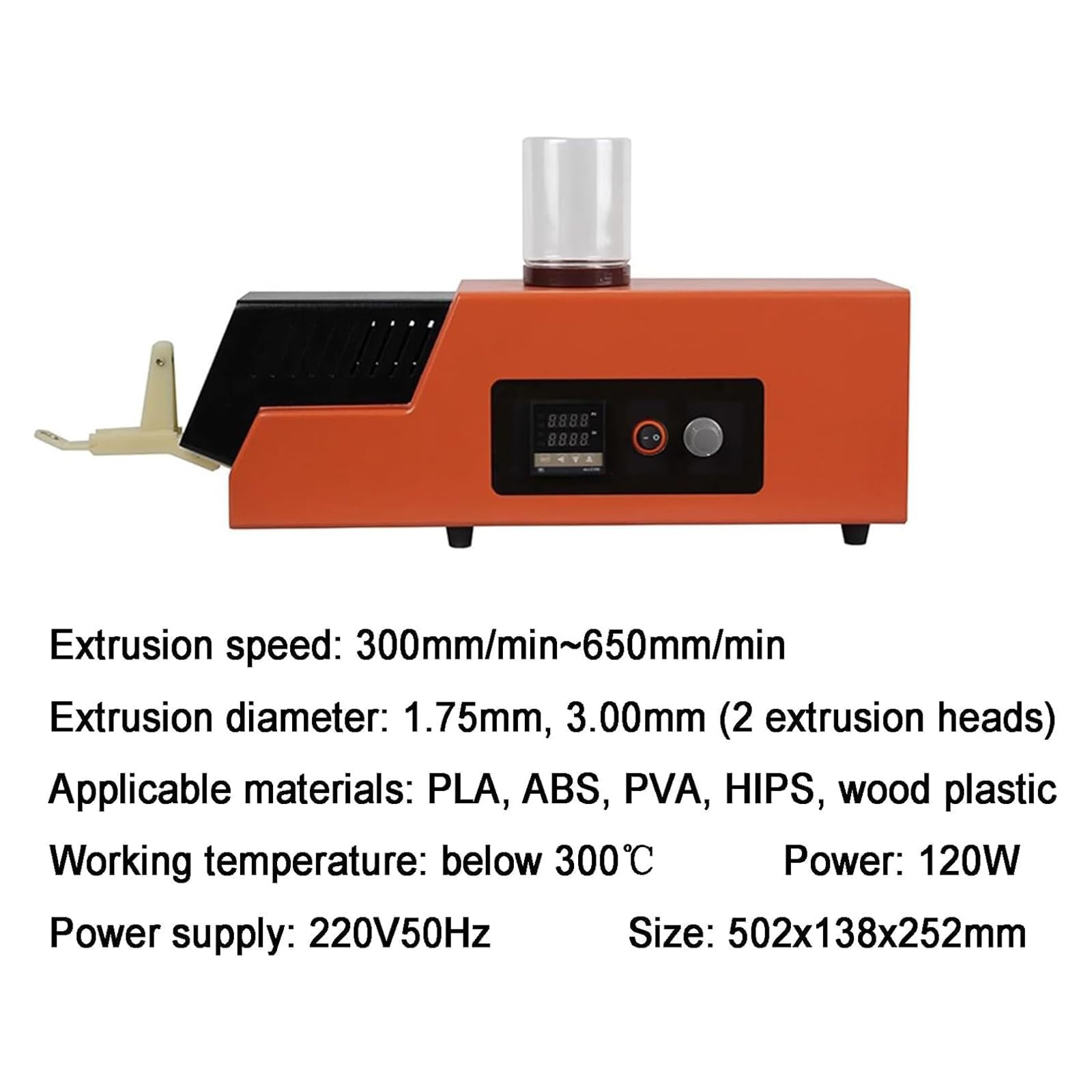 3D-Druck-Filament-Extrudermaschine, 3D-Drucker-Filament-Recyclingmaschine, Einstellbare Geschwindigkeit, 300 Mm/min Bis 650 Mm/min (Geschwindigkeit Einstellbar), Für PLA-, ABS