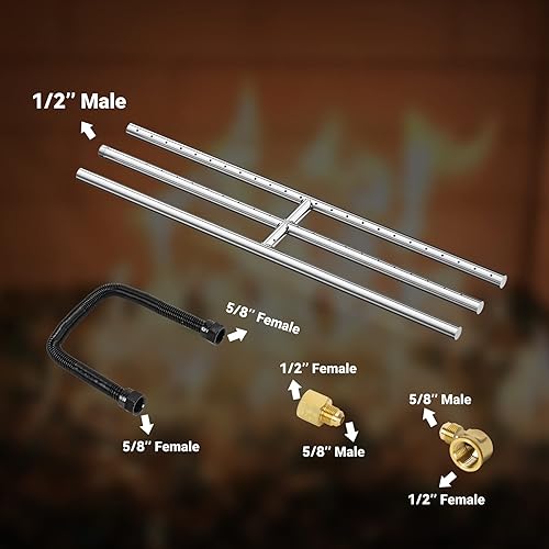 Miniatura 4 de Skyflame Chimenea rectangular de gas de 24 x 6 pulgadas y quemador H con 3 tubos, acero inoxidable 304, para uso en interiores y exteriores