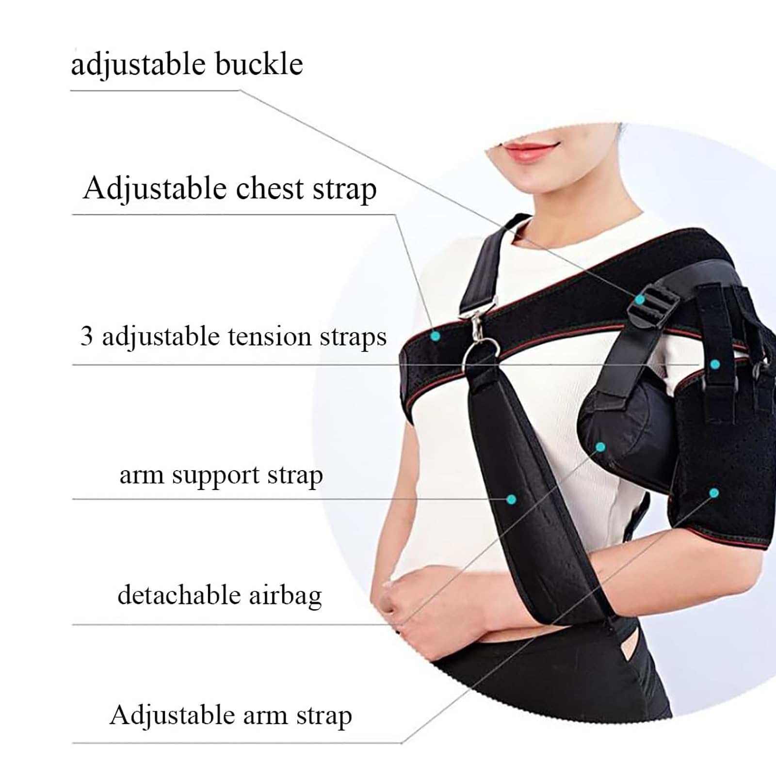 Involucro di Compressione della Spalla, Tutore per La Spalla, Cinturino per Tutore per La Spalla con Airbag Rimovibile, 3 Cinghie di Trazione Regolabili E Tessuto Traspirante, per Lussazione