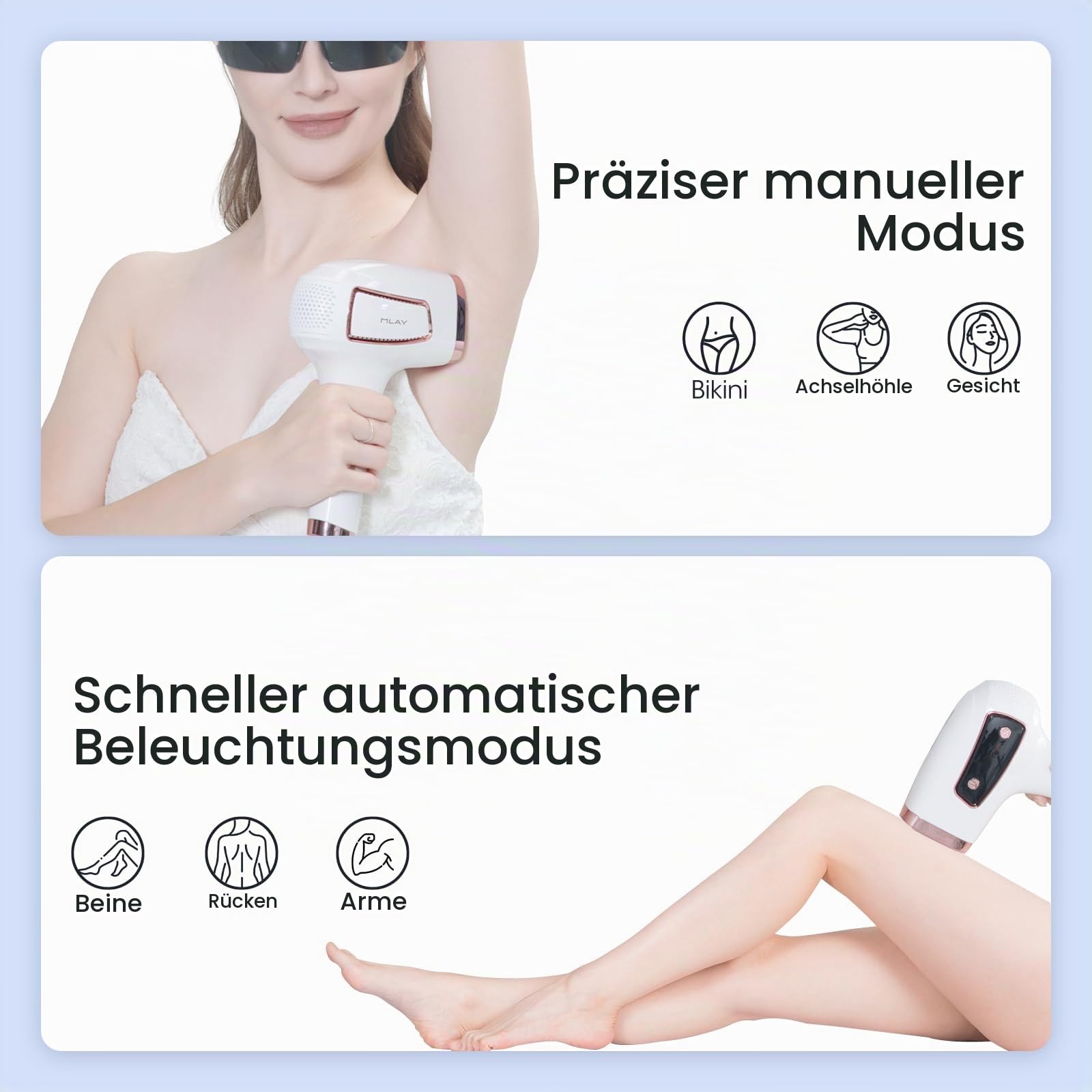 MLAY IPL Geräte Haarentfernung mit Eis, Schmerzfreies Laser Haarentfernungsgerät, 5 Energiestufen, 18J Energie & Automatischer Blitz, Laser Haarentfernung zu Hause für Bikinis, Achselhöhlen