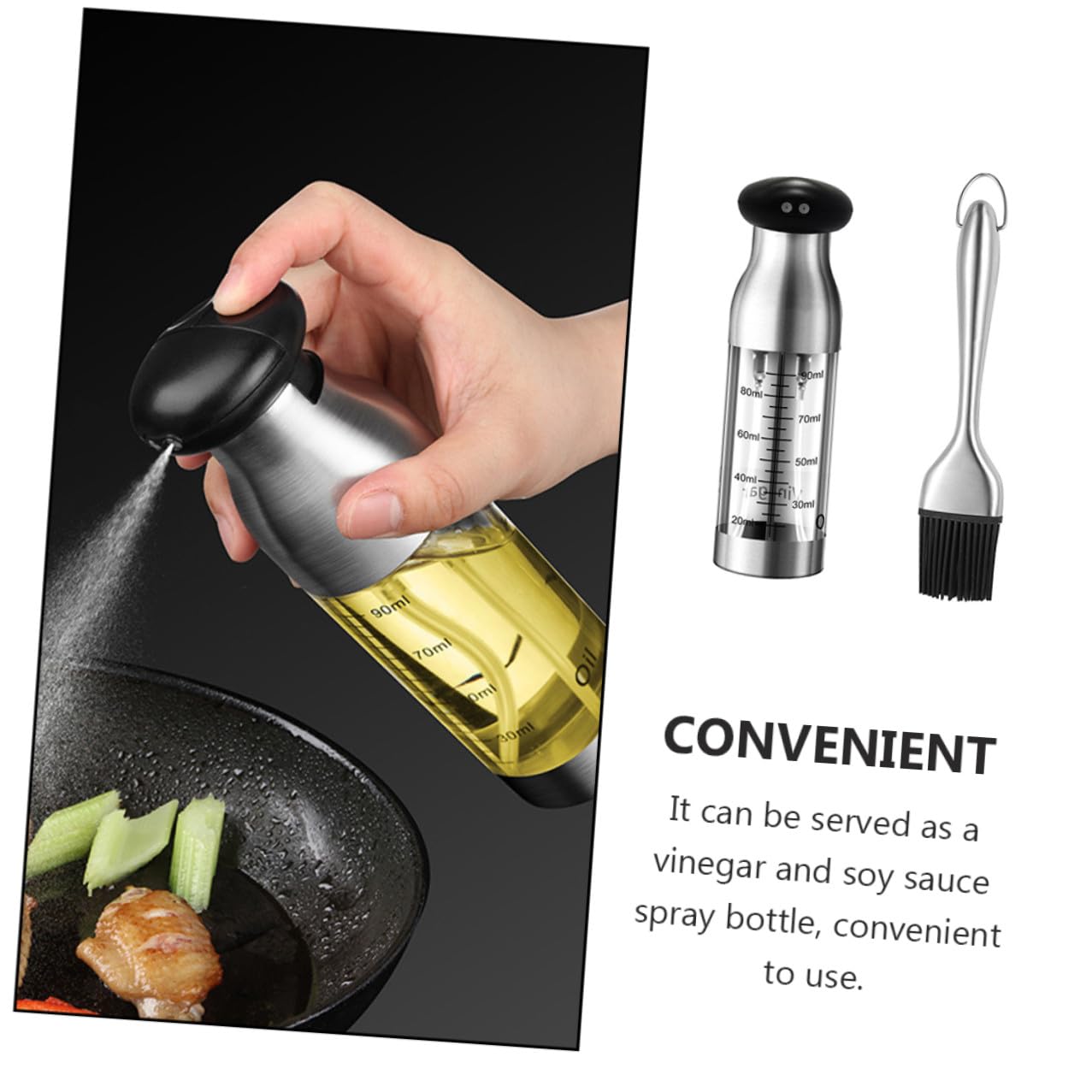 Dispenser in Acciaio Inossidabile con Spruzzatore e Contenitore Trasparente Antigoccia per Cucina Bottiglia Versatile per Olio Salsa di Soia e Condimenti