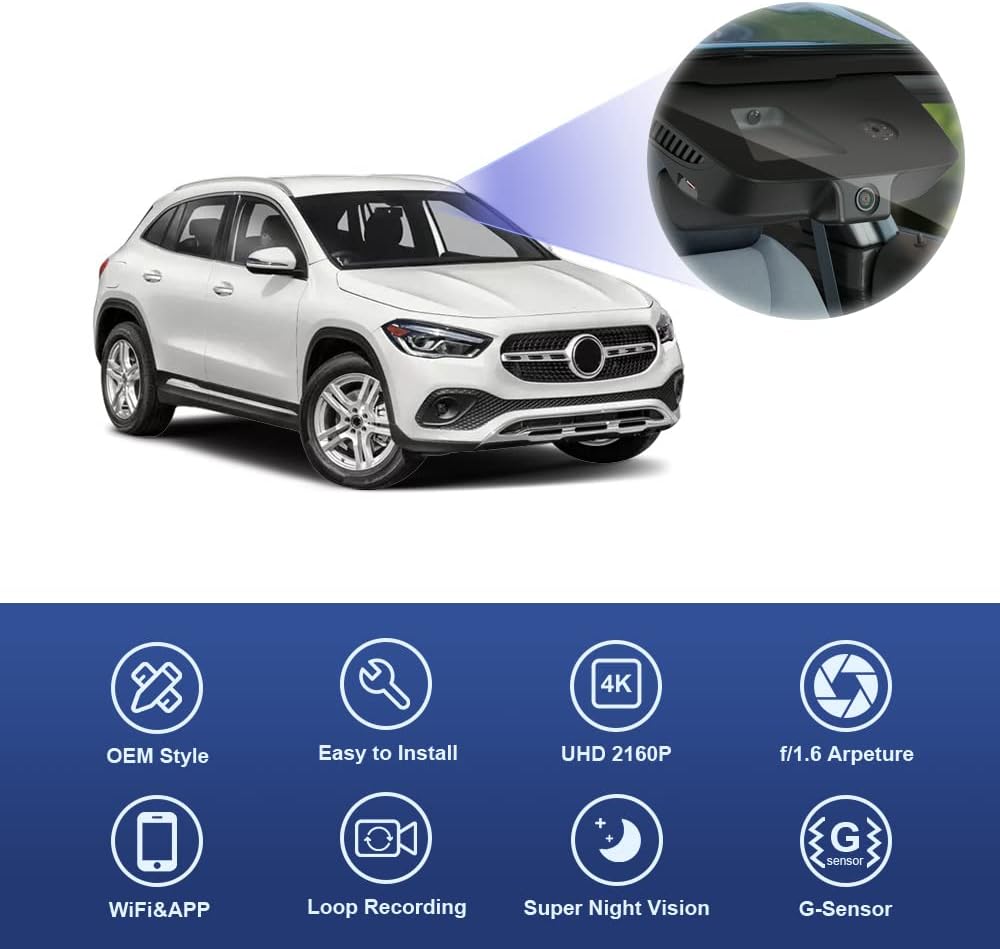 Fitcamx 4K Dash Cam Compatible with Mercedes-Benz GLA 250 2015-2023 H247 X156 (HD2-1168), OEM Style, 2160P UHD Video, Built-in WiFi & APP, Loop Recording, Gravity Sensor, Easy to Install, 64GB Card