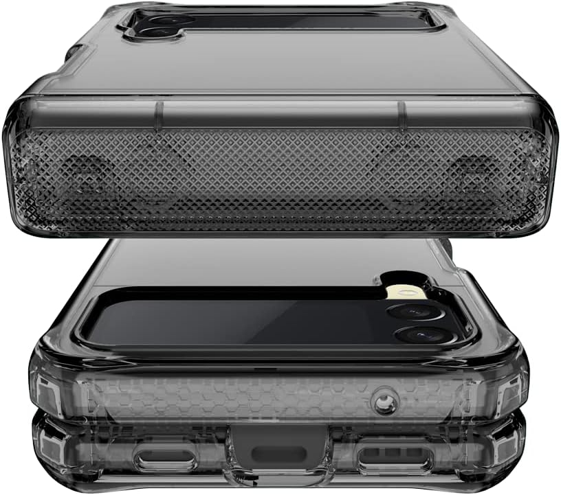 ITSKINS Supreme R Clear Hinge Protective Phone Case for Samsung Galaxy Z Flip4 5G, Slim Hybrid Case, Anti-Yellowing, Anti-Slip and Heavy Duty Shockproof Cover, Military Phone Case | Smoke